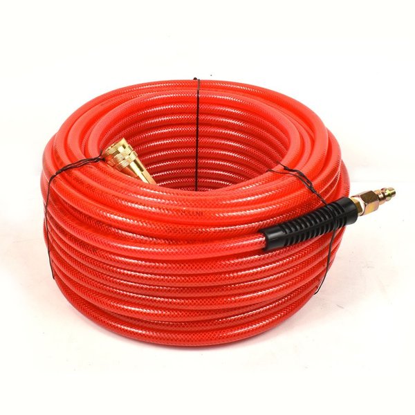 Interstate Pneumatics 100ft Red Translucent PVC Hose Kit with 1/4" Brass Coupler & Brass Plug 300 PSI 4:1 Safety Factor HA04-100H44B